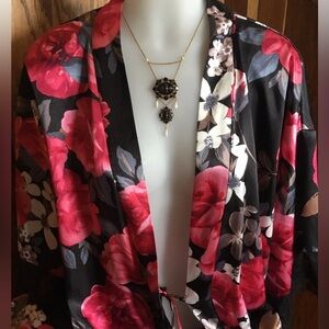 Lilac London Floral Wrap Satin Peignoir Robe Coverup Black Lace Whimsigoth